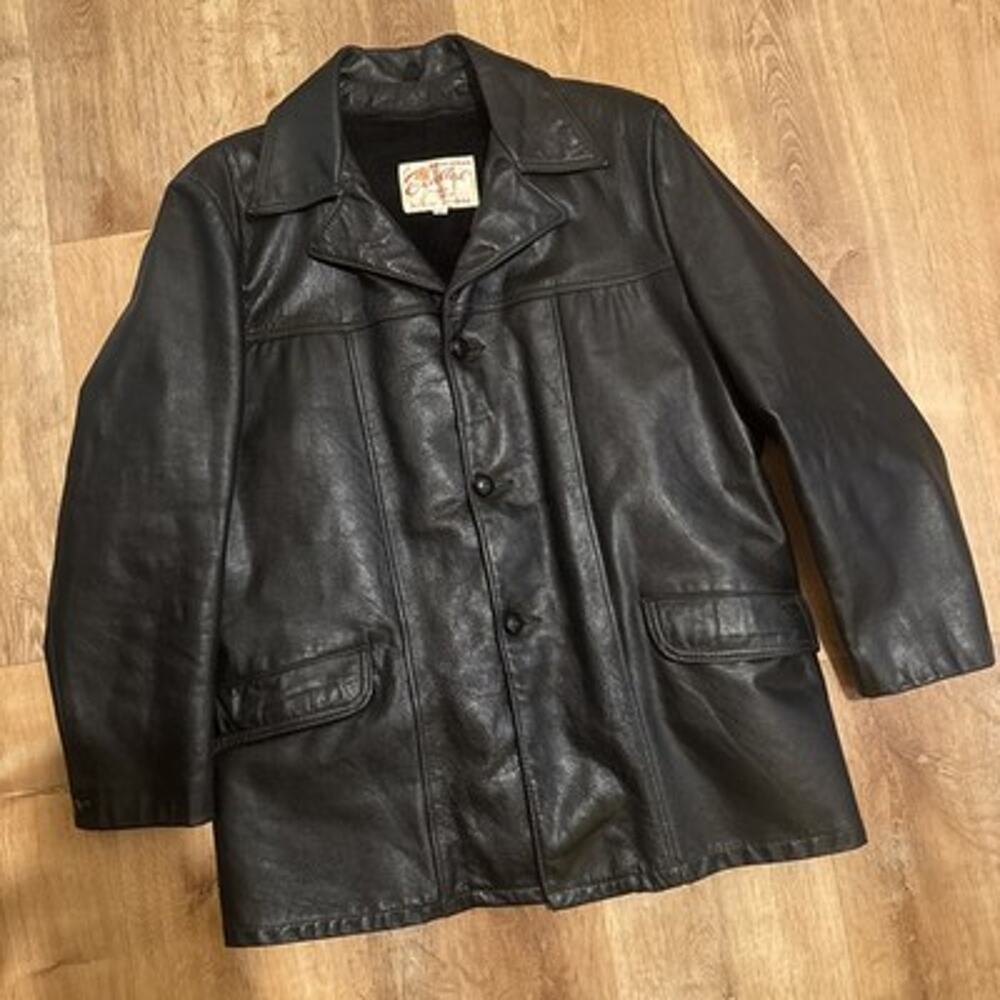 Vintage 70s Excelled Leather Trench Coat Jacket Men's 42 Biker Made in USA Moto